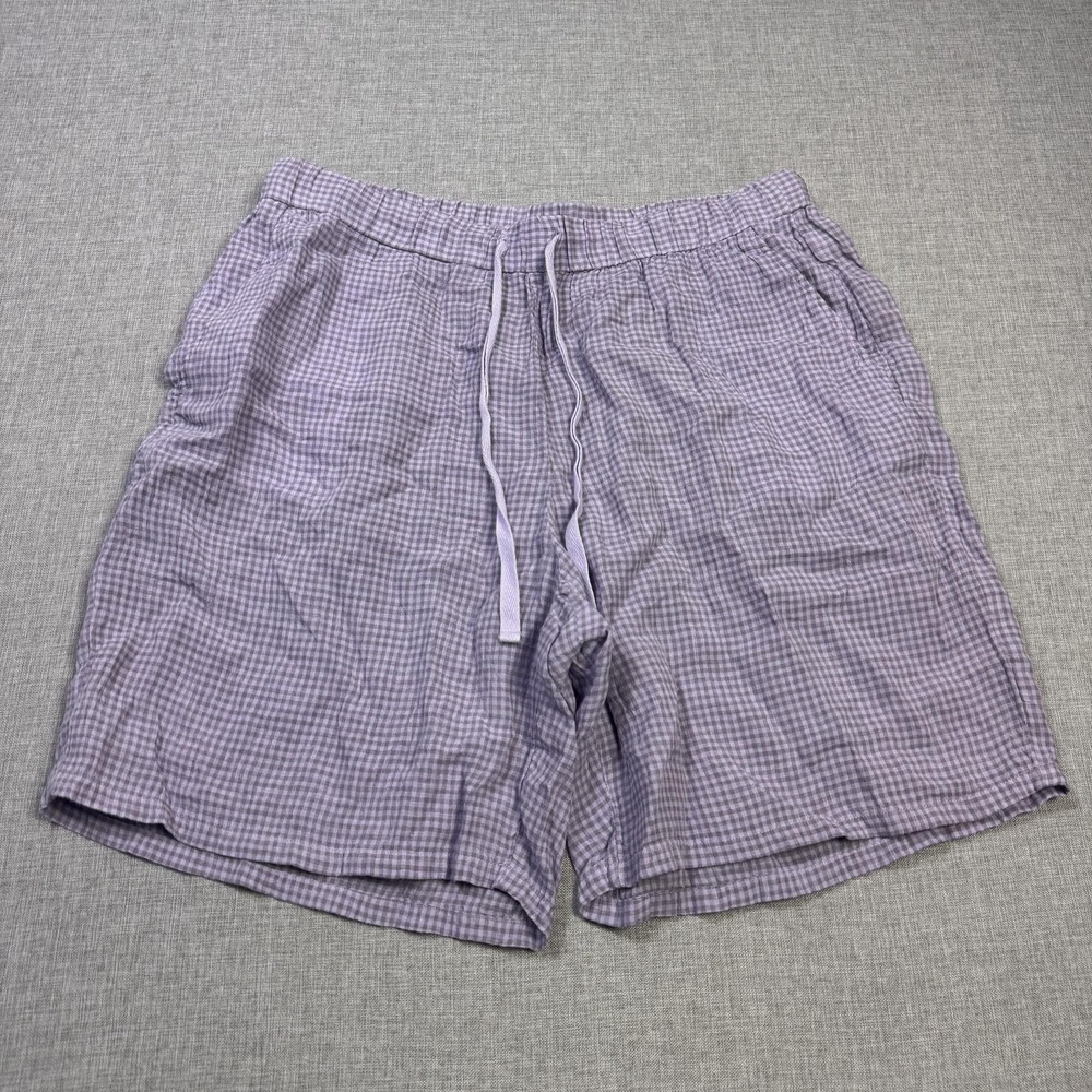 Eileen Fisher Linen Skimmer Shorts Womens Large Purple Elastic Waist 8" Inseam